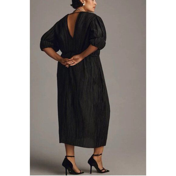 By Anthropologie Midi Dress 3X Black Short Sleeve Stretch Washable NEW - Picture 2 of 10